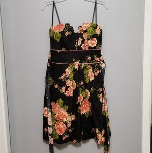 Strapless black and peach floral dress